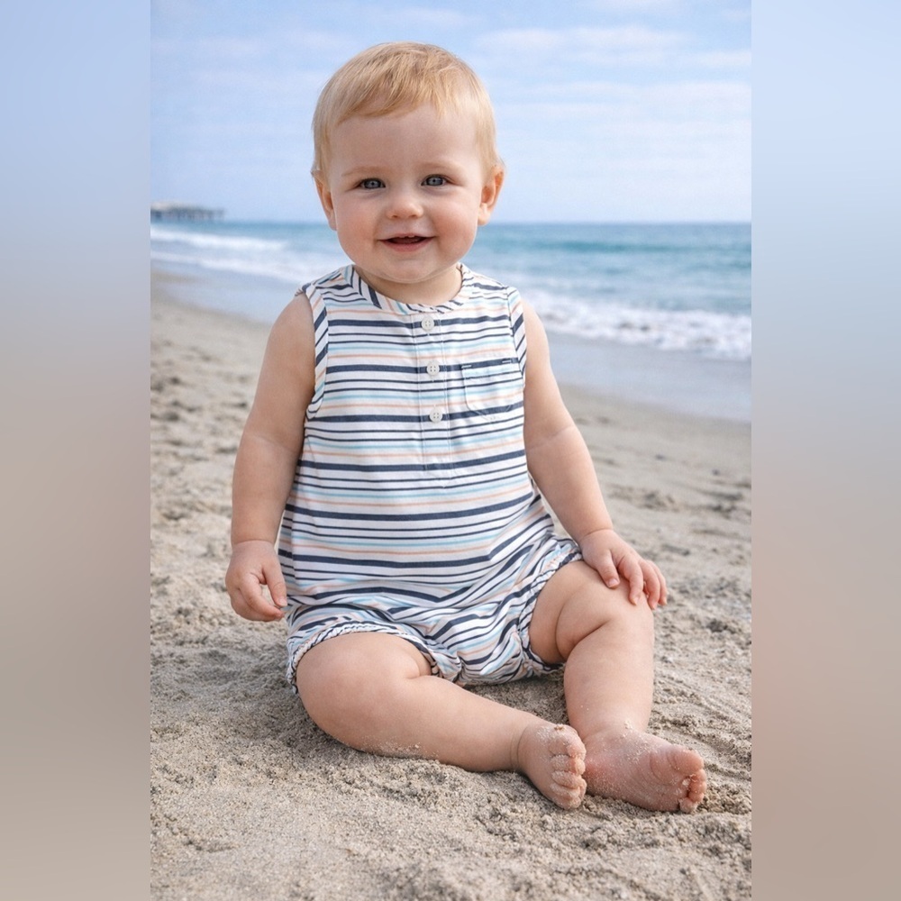 Janie and Jack Nautical Striped Romper Unisex 6–12M Beach Coastal Preppy